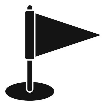 Black triangle flag pointing right on round stand icon Illustrazione stock