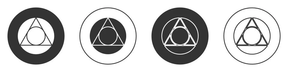 Black Triangle math icon isolated on white background. Circle button. Vector Stock Illustration