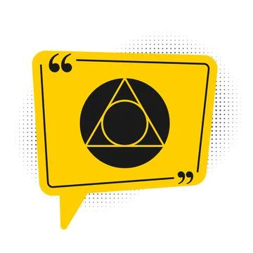 Black Triangle math icon isolated on white background. Yellow speech bubble Illustrazione stock