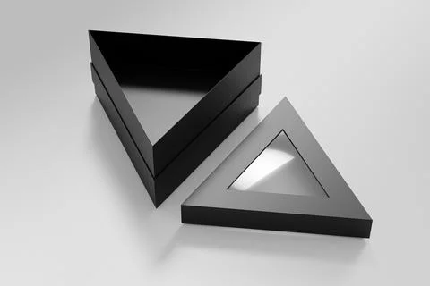 Black triangle shape paper box mockup, luxury gift box with window display 스톡 일러스트
