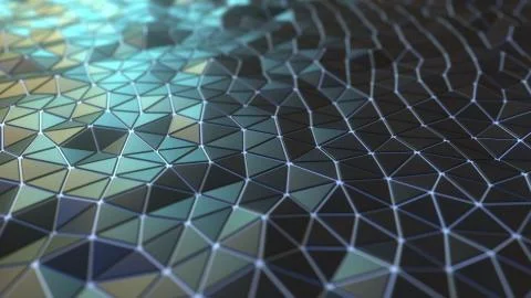 Black triangular plated surface with orange and cyan highlights, 3D rendering 스톡 일러스트