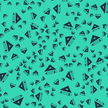 Black Triangular ruler and pencil icon isolated seamless pattern on green bac Illustrazione stock