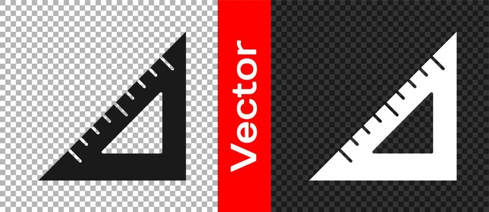 Black Triangular ruler icon isolated on transparent background. Straightedge Stock Illustration