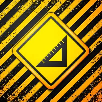 Black Triangular ruler icon isolated on yellow background. Straightedge symbol Stock Illustration