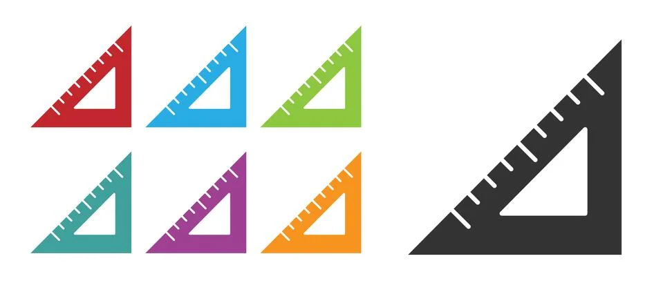 Black Triangular ruler icon isolated on white background. Straightedge symbol Stock Illustration