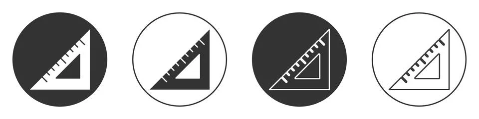 Black Triangular ruler icon isolated on white background. Straightedge symbol Illustrazione stock