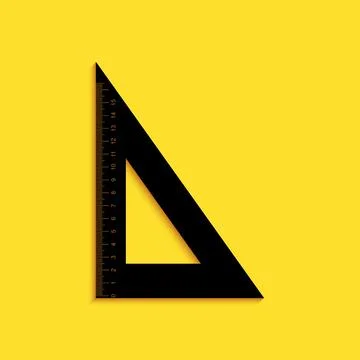 Black Triangular ruler icon isolated on yellow background. Straightedge symbol Stock Illustration