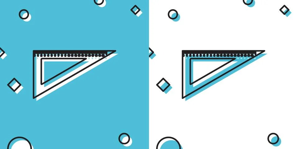 Black Triangular ruler icon isolated on blue and white background. Straightedge Illustrazione stock