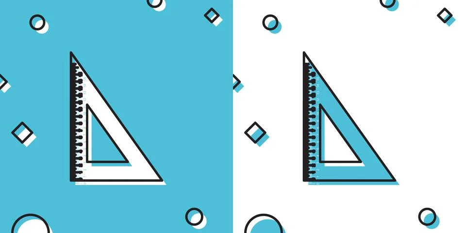 Black Triangular ruler icon isolated on blue and white background. Straightedge Stock Illustration