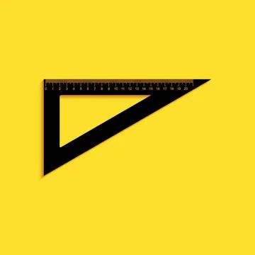 Black Triangular ruler icon isolated on yellow background. Straightedge symbol Illustrazione stock