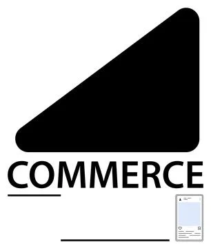 Black triangular shape above Commerce text. Small smartphone screen highlight Ilustração Stock