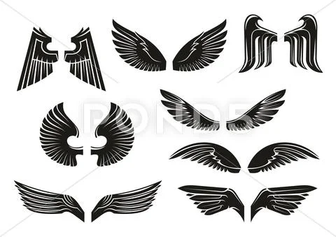 Black tribal heraldic wings set Stock Illustration