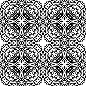 Black tribal tile pattern on the white background Stock Illustration