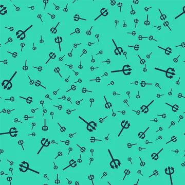 Black Trident devil icon isolated seamless pattern on green background. Happy Stock Illustration