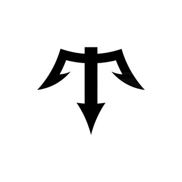 Black trident tattoo silhouette vector illustration isolated on white backgro Stock Illustration