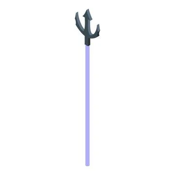 Black trident with three sharp points standing upright on white background Illustrazione stock