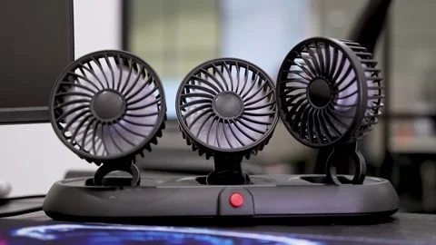 Black Triple Head Mini Desk Fan Spinning Stock Footage 341718875