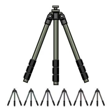 Black tripod camera cartoon vector graphic Stock Illustration