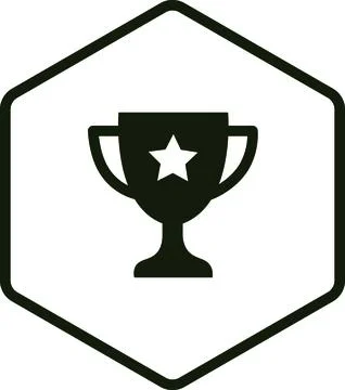 Black Trophy Cup Icon on Hexagon Shield Border for Winner Achievement Compet Stock Illustration