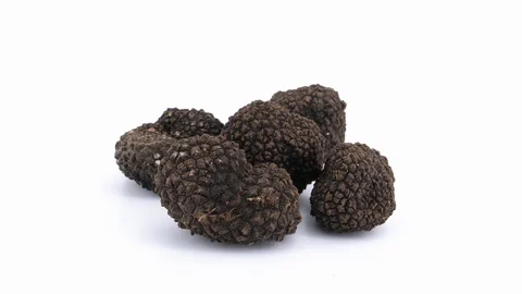 Black truffles isolated on white background, filmed in 4K (loopable) Stock Footage 92915748