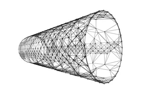 Black tunnel with network connection pattern lines on white. High-tech backgr Stock Photos