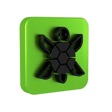 Black Turtle icon isolated on transparent background. Green square button. 스톡 일러스트