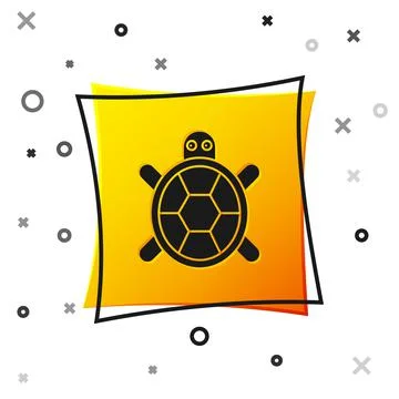 Black Turtle icon isolated on white background. Yellow square button. Vector. 스톡 일러스트