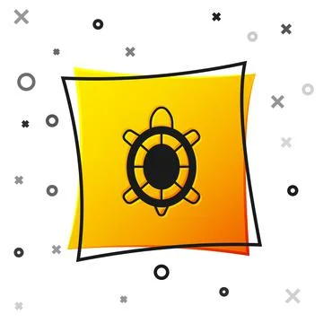 Black Turtle icon isolated on white background. Yellow square button. Vector 스톡 일러스트