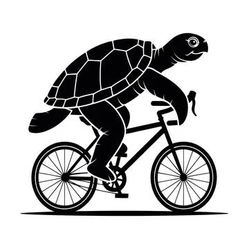 Black turtle riding bicycle white background silhouette Stock Illustration