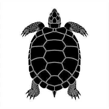 Black turtle silhouette with detailed shell patterns vector Stockillustratie