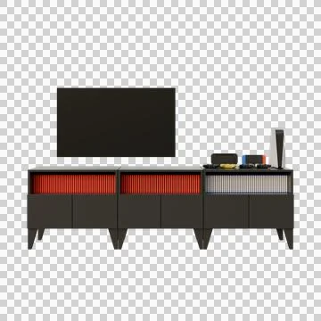 Black TV Table Set Front View 3D Rendering Illustration Stock Illustration