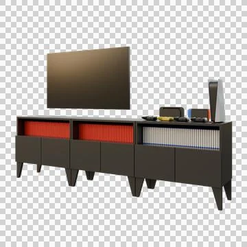 Black TV Table Set Left Side View 3D Rendering Illustration Stock Illustration