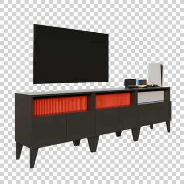 Black TV Table Set Right Side View 3D Rendering Illustration Illustrazione stock