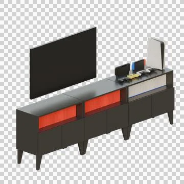 Black TV Table Top Left View 3D Rendering Illustration Stock Illustration