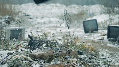 Black TV thrown at a dump. Stock Footage 120464909