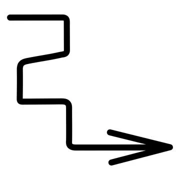 Black twisting arrow pointing down and to the right.  Hand drawn sign. Stock Illustration