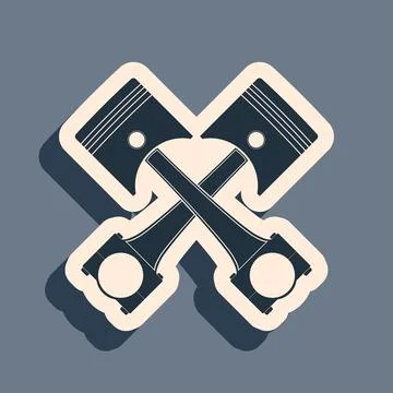 Black Two crossed engine pistons icon isolated on grey background. Long shadow Stock Illustration
