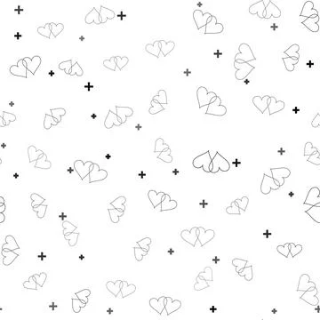 Black Two Linked Hearts icon isolated seamless pattern on white background イラスト素材