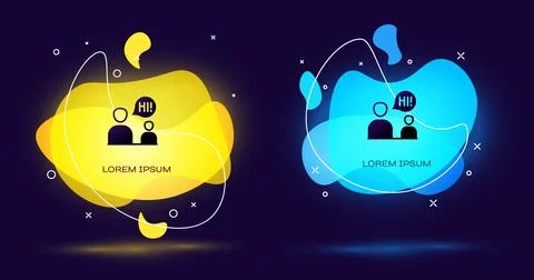 Black Two sitting men talking icon isolated on black background. Speech bub.. Stock Illustration