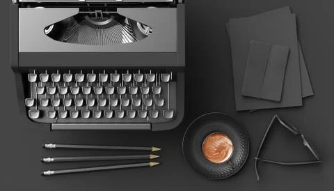 Black typewriter on a black background Stock Illustration