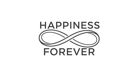 Black typography happiness forever with an infinity symbol intertwining bet.. イラスト素材