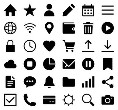 Black UI Icon Set Collection, Modern Web and Mobile Interface Symbols, Busi.. Illustrazione stock