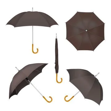 Black umbrella mockup set, vector illustration isolated on white background 스톡 일러스트