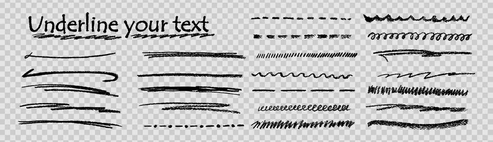 Black underline line kit featuring chalk, pencil, watercolor brush and crayon Stock Illustration