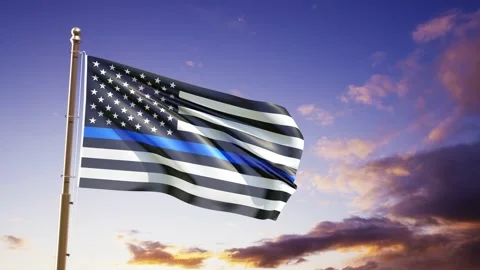 Black USA flag with Thin Blue Line waving in the wind Stock Footage 296045333