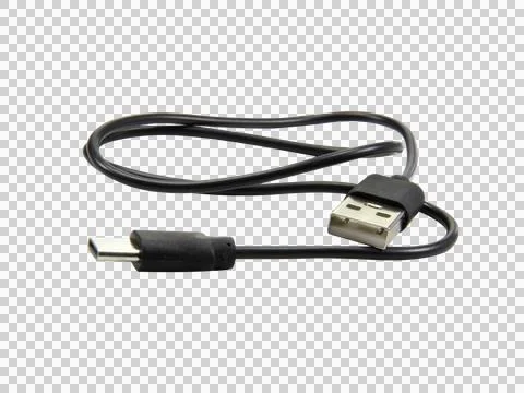 Black USB cable for charging smartphone isolated on white background.Selectio Stock Photos