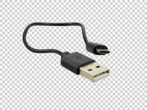 Black USB cable for charging a smartphone isolated on white background.Select Stock Photos