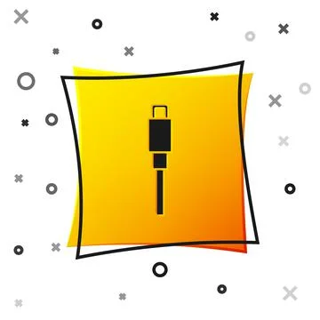Black USB cable cord icon isolated on white background. Connectors and sockets Illustrazione stock