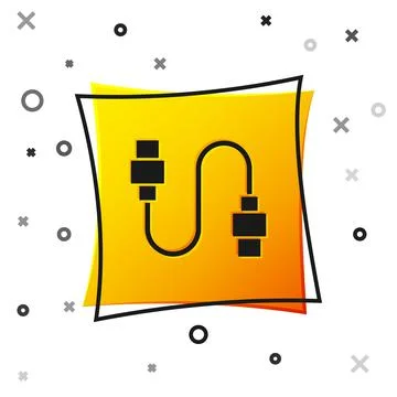 Black USB cable cord icon isolated on white background. Connectors and sockets Illustrazione stock
