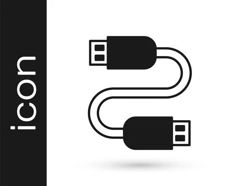 Black USB cable cord icon isolated on white background. Connectors and sockets Stock Illustration